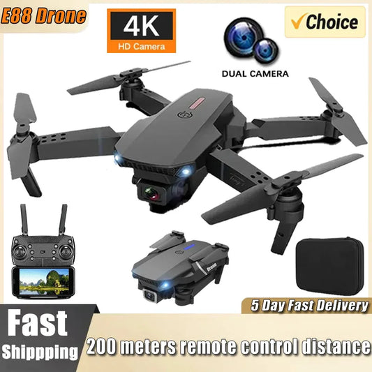 Professional Drone E88 4K Wide-Angle HD 1080P Camera WiFi FPV Height Hold Foldable RC Drone Quadrotor Helicopter.