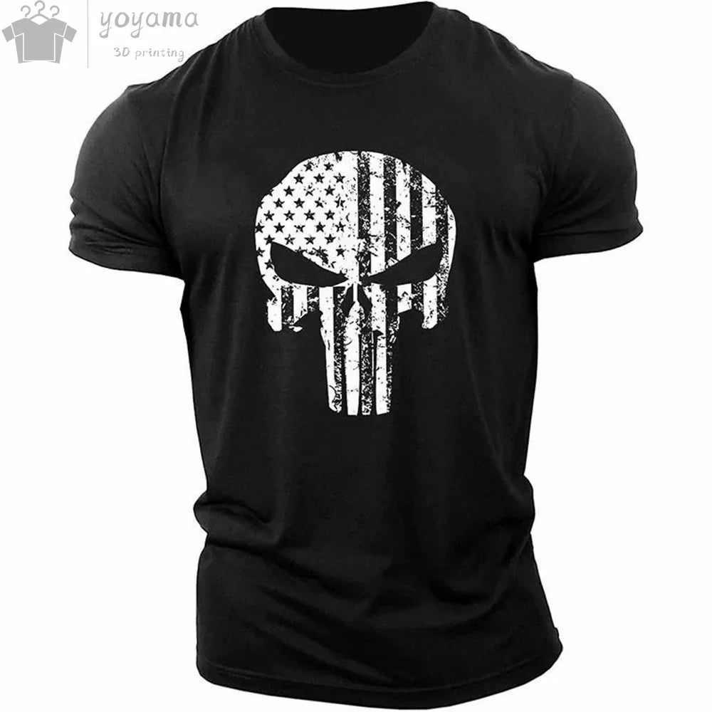 Men's T Shirt 3d Print Military Patriotic Skull.