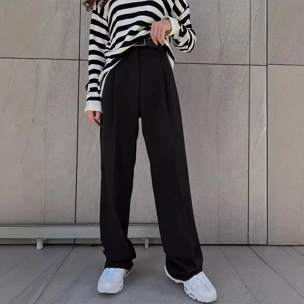 Classic Formal Straight Leg Pants Spring and Summer Women's Versatile Casual Wear Loose Fit Office Tourism Darp Wide Leg Pants