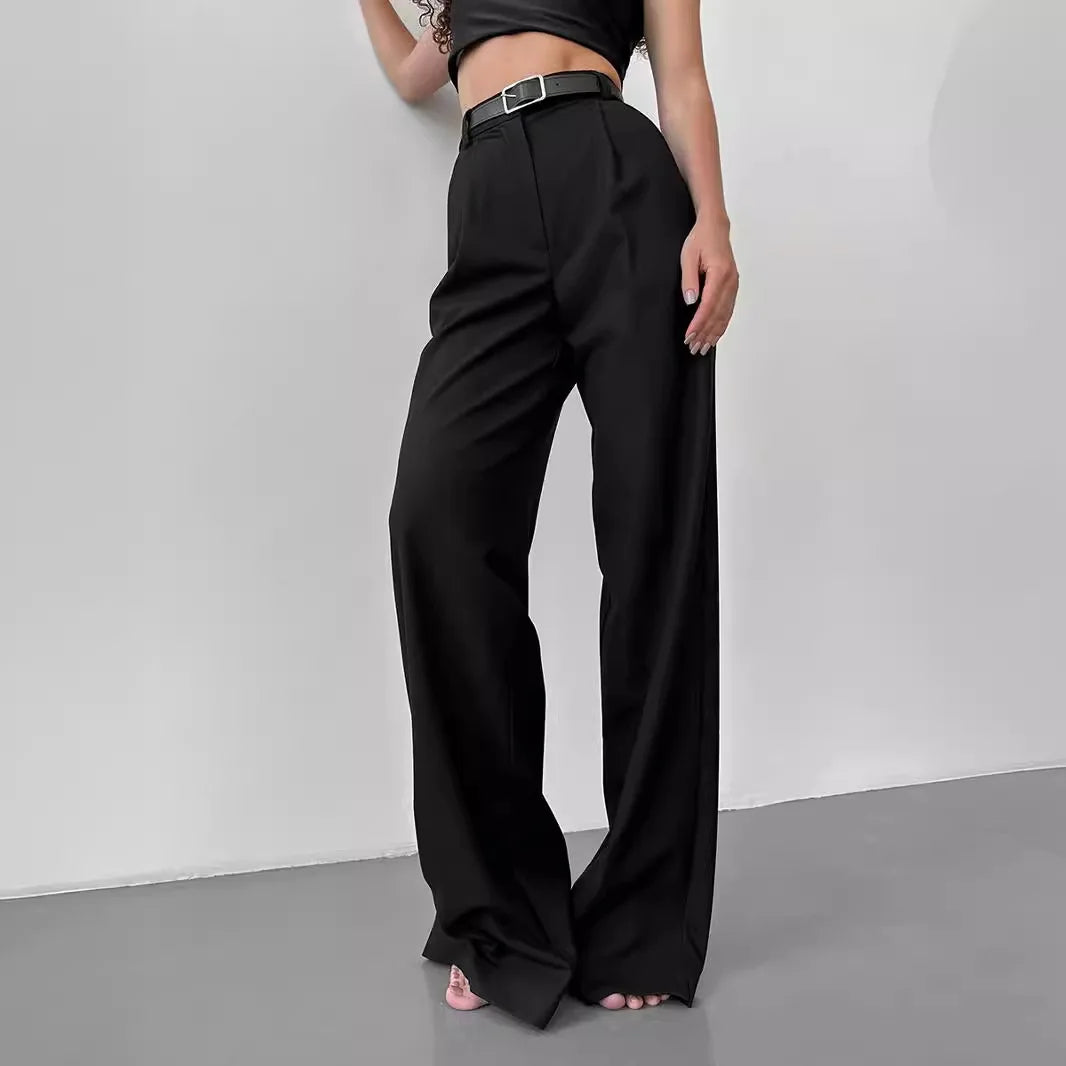 Classic Formal Straight Leg Pants Spring and Summer Women's Versatile Casual Wear Loose Fit Office Tourism Darp Wide Leg Pants