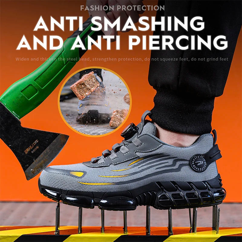 Rotating Button New Safety Shoes Men Anti-smash Anti-puncture.