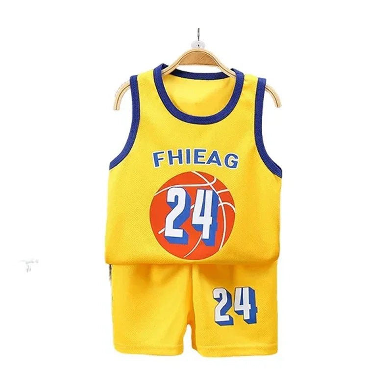 Children Sets Summer Sleeveless Basketball T-shirts.