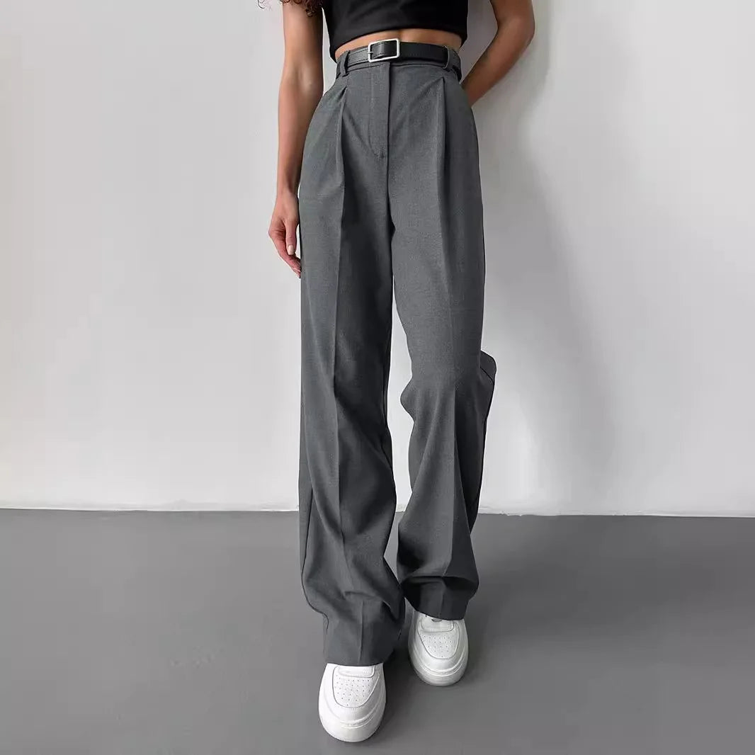 Classic Formal Straight Leg Pants Spring and Summer Women's Versatile Casual Wear Loose Fit Office Tourism Darp Wide Leg Pants