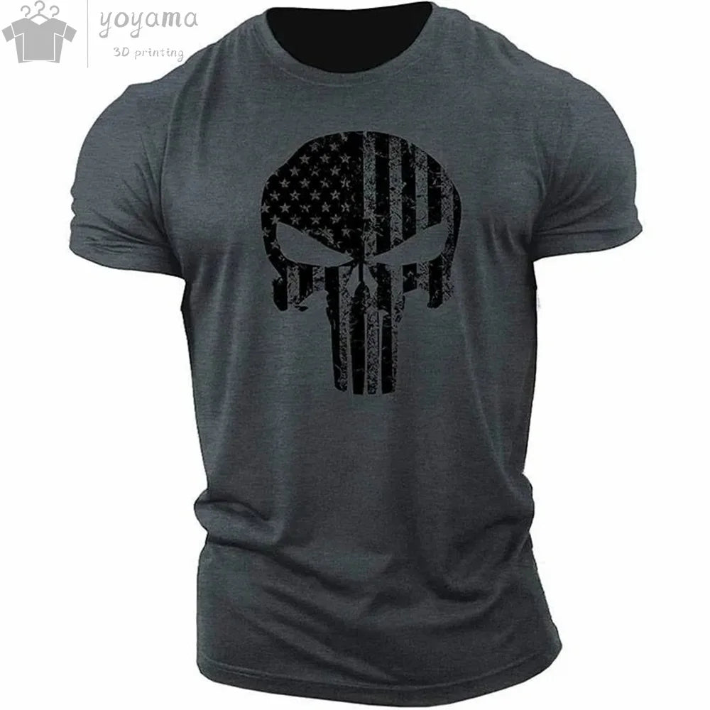 Men's T Shirt 3d Print Military Patriotic Skull.