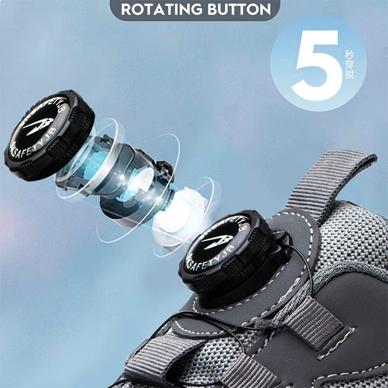 Rotating Button New Safety Shoes Men Anti-smash Anti-puncture.