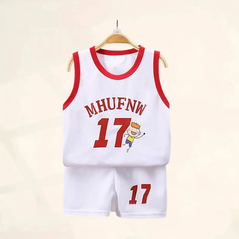 Children Sets Summer Sleeveless Basketball T-shirts.