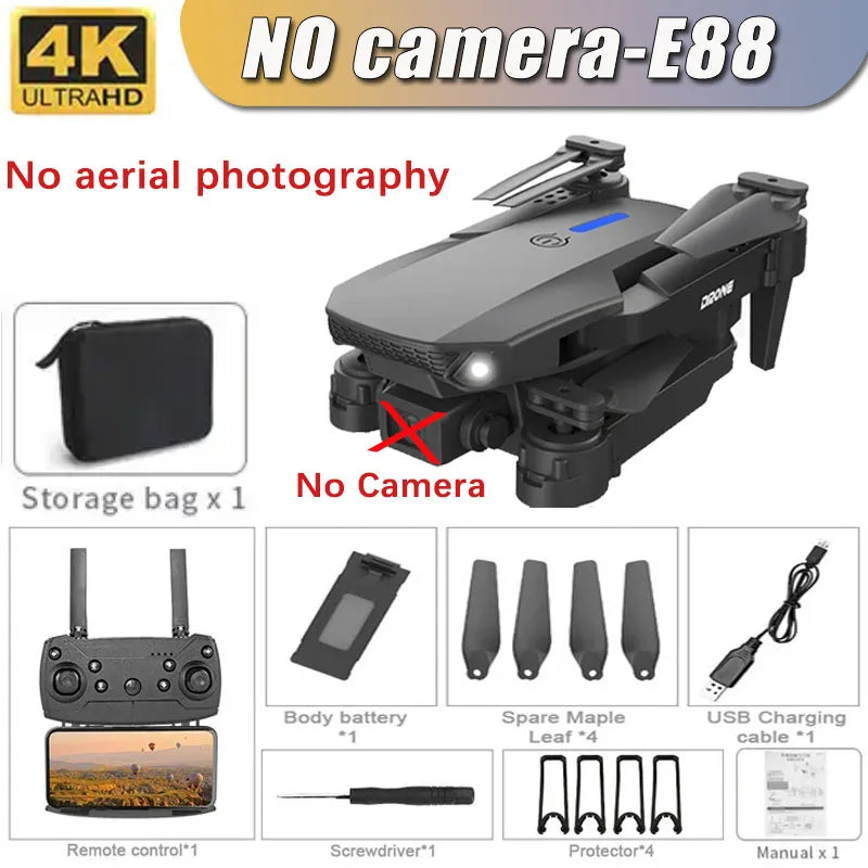 Professional Drone E88 4K Wide-Angle HD 1080P Camera WiFi FPV Height Hold Foldable RC Drone Quadrotor Helicopter.