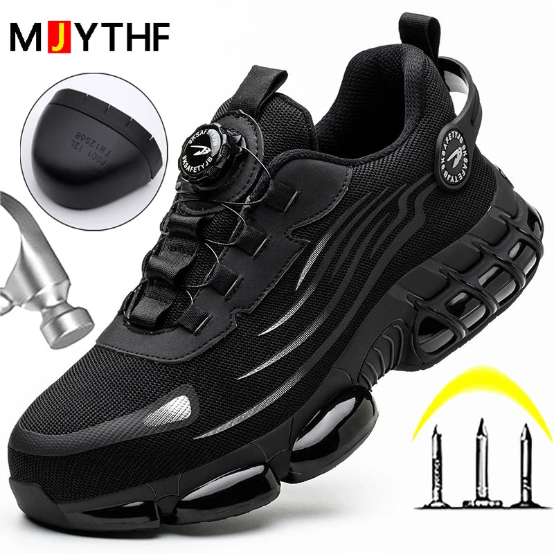 Rotating Button New Safety Shoes Men Anti-smash Anti-puncture.