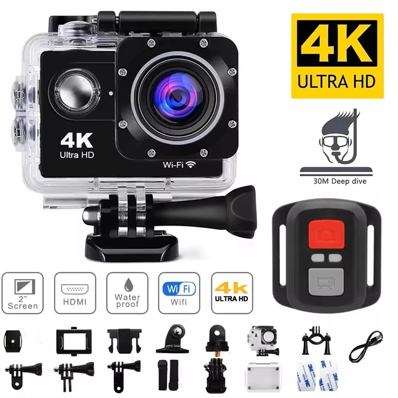 4K Action Camera 1080P/30FPS WiFi 2.0" 170D Underwater Waterproof.