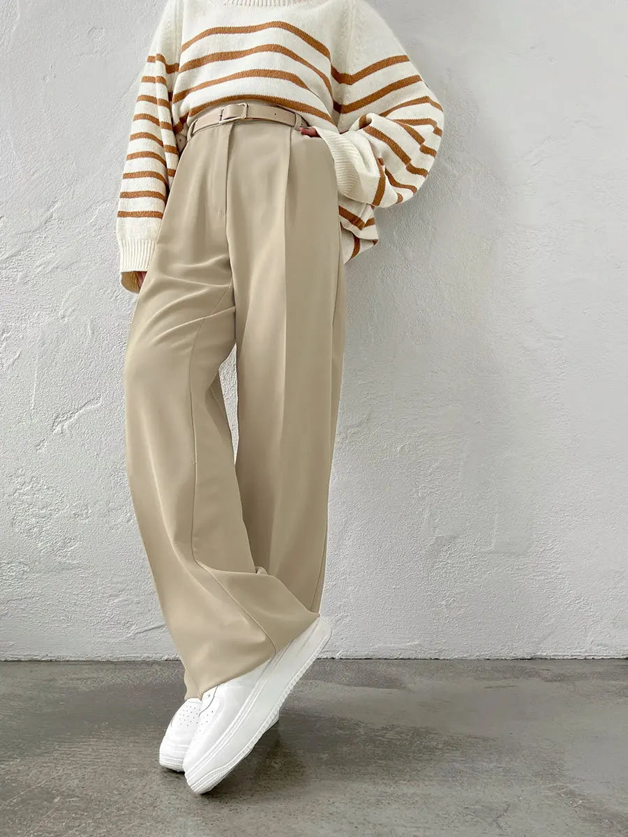 Classic Formal Straight Leg Pants Spring and Summer Women's Versatile Casual Wear Loose Fit Office Tourism Darp Wide Leg Pants