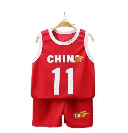 Children Sets Summer Sleeveless Basketball T-shirts.