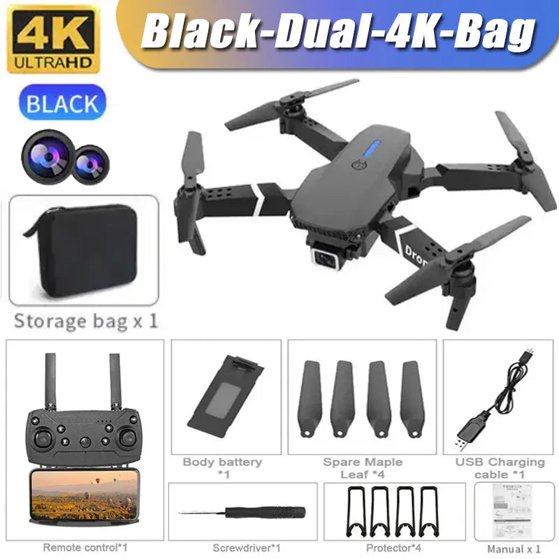 Professional Drone E88 4K Wide-Angle HD 1080P Camera WiFi FPV Height Hold Foldable RC Drone Quadrotor Helicopter.