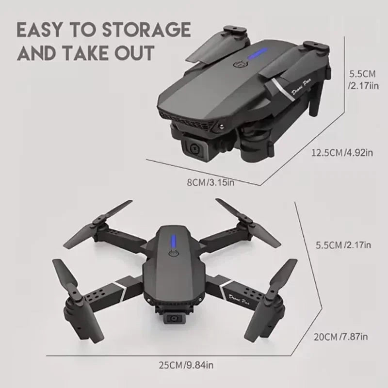 Professional Drone E88 4K Wide-Angle HD 1080P Camera WiFi FPV Height Hold Foldable RC Drone Quadrotor Helicopter.