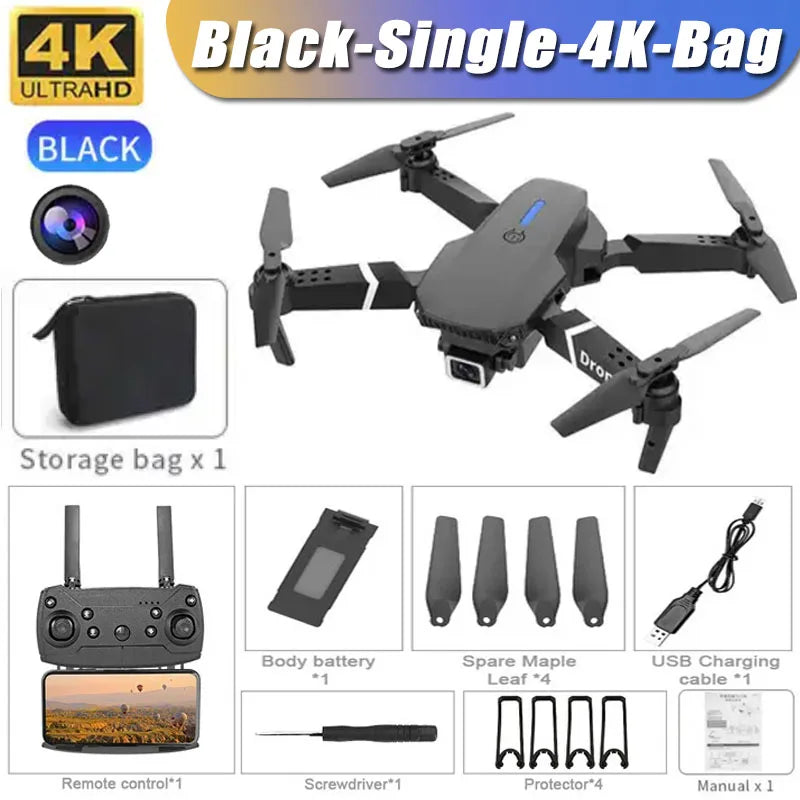 Professional Drone E88 4K Wide-Angle HD 1080P Camera WiFi FPV Height Hold Foldable RC Drone Quadrotor Helicopter.