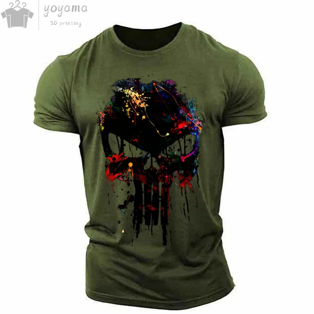 Men's T Shirt 3d Print Military Patriotic Skull.