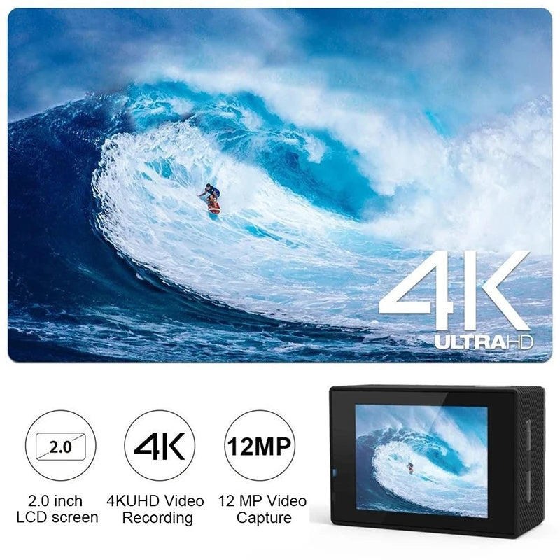 4K Action Camera 1080P/30FPS WiFi 2.0" 170D Underwater Waterproof.