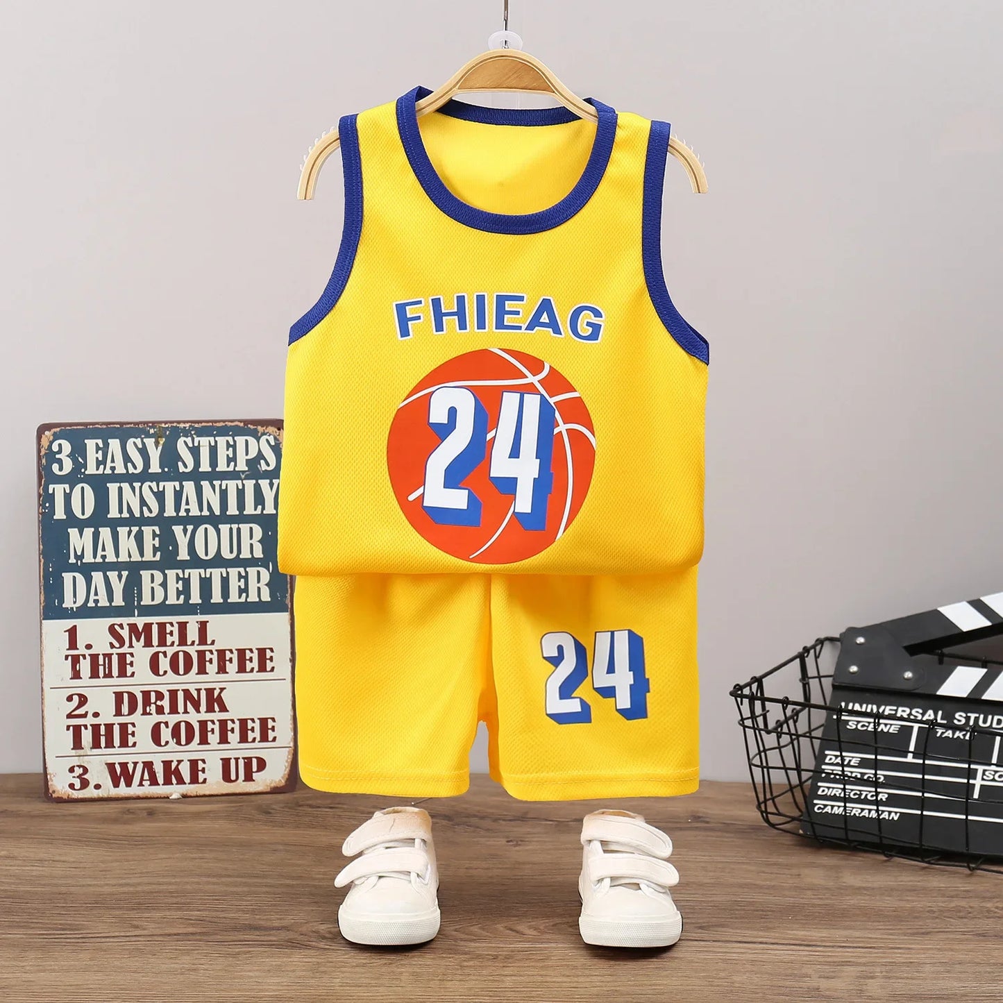 Children Sets Summer Sleeveless Basketball T-shirts.