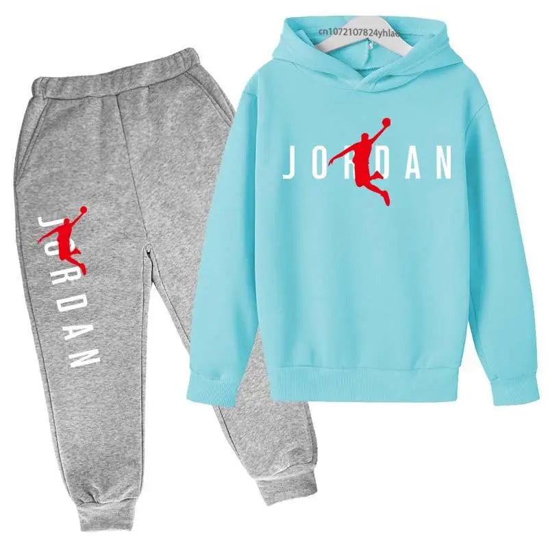 Kids Simple Letter Print 2pcs Hoodie+Pants Tracksuits 3-13 Years Boys and Girls.