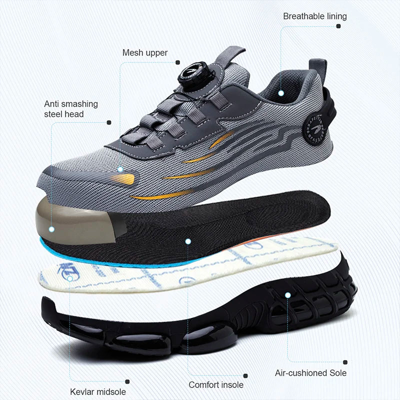 Rotating Button New Safety Shoes Men Anti-smash Anti-puncture.