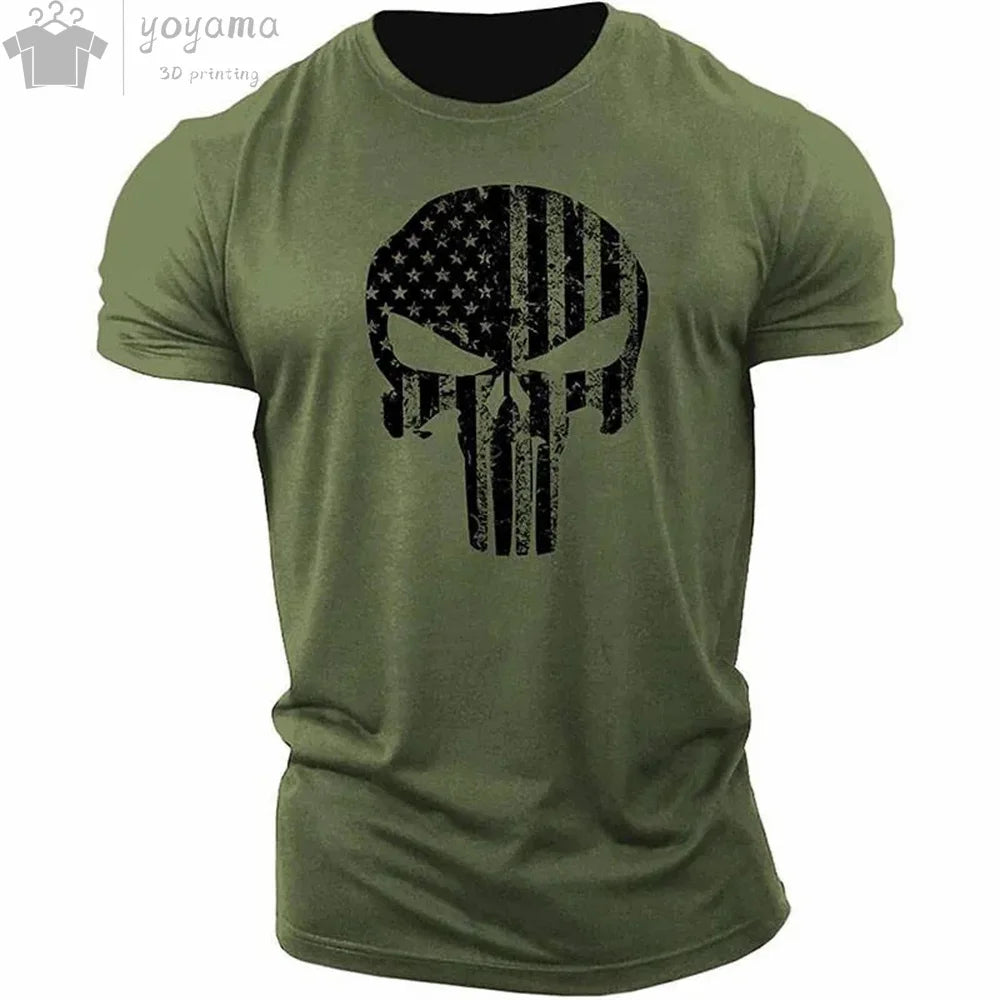 Men's T Shirt 3d Print Military Patriotic Skull.