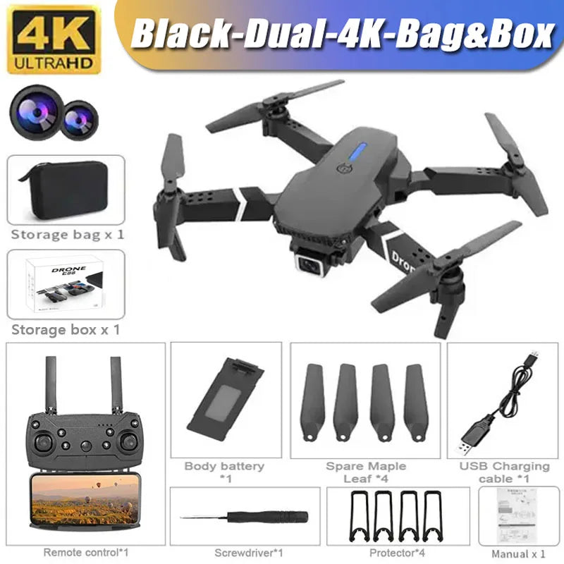 Professional Drone E88 4K Wide-Angle HD 1080P Camera WiFi FPV Height Hold Foldable RC Drone Quadrotor Helicopter.