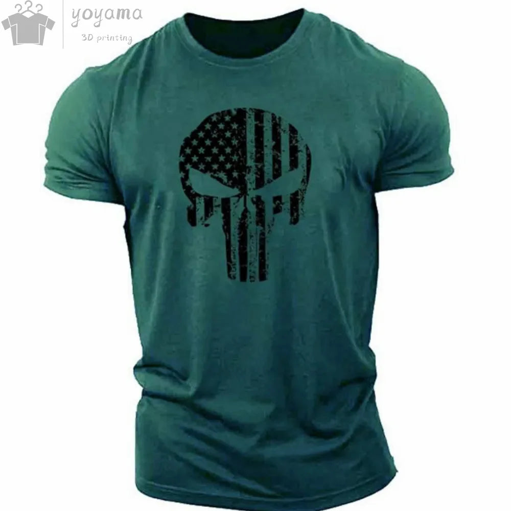 Men's T Shirt 3d Print Military Patriotic Skull.