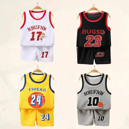 Children Sets Summer Sleeveless Basketball T-shirts.